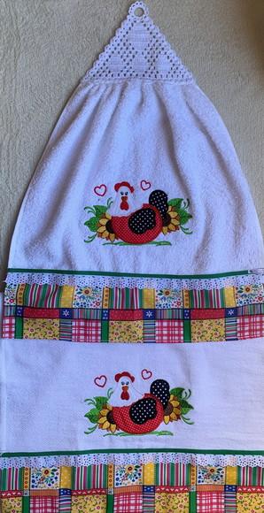 Kit de Bate Mão e Pano de Prato Galinha e Girassóis
