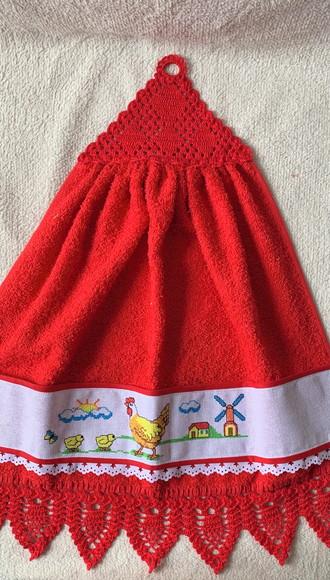 Kit de Bate Mão e Pano de Prato Vermelho
