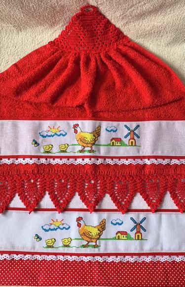 Kit de Bate Mão e Pano de Prato Vermelho