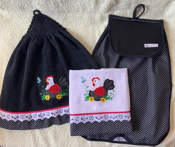 Kit de Bate Mão, Pano de Prato e Puxa Saco