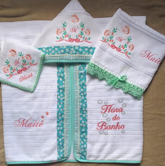 Kit Enxoval Bebê Personalizado Bordado Floral Verde