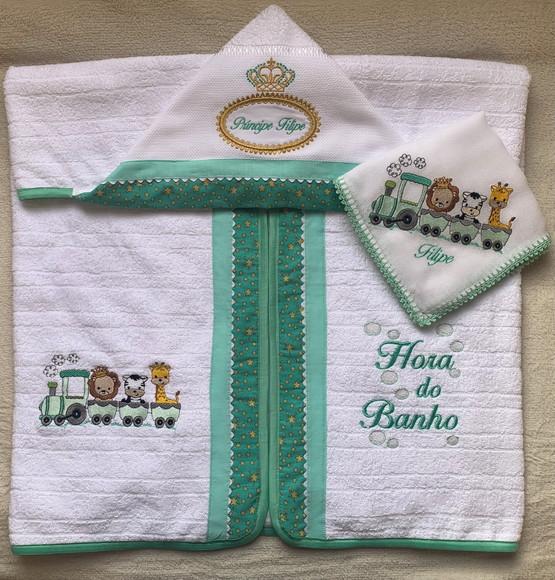 Kit Enxoval Bebê Personalizado Toalha e Fralda de Boca