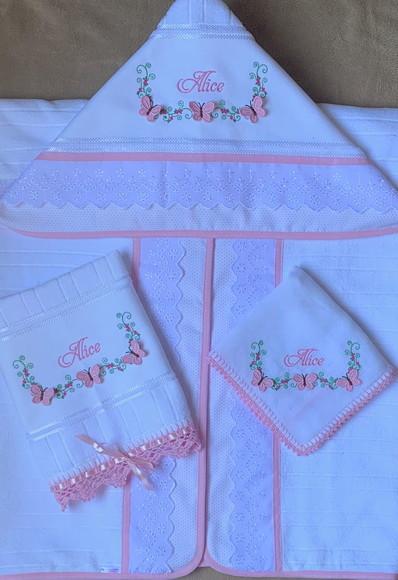 Kit Enxoval Bebê Personalizado Toalha e Fraldas