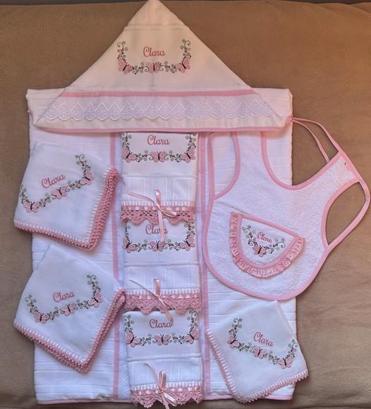 Kit Enxoval para Bebê Toalhas e Fraldas Borboletas
