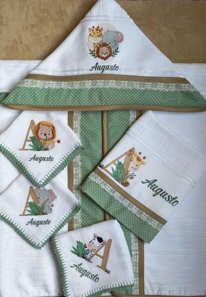 Kit Enxoval para Bebê Toalhas e Fraldas Safari Alfabeto