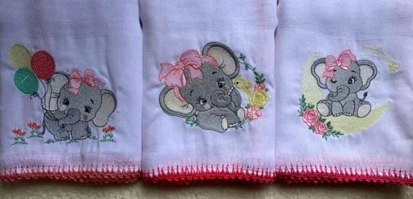 Kit Fraldas de Passeio Bordadas Elefantinha Menina