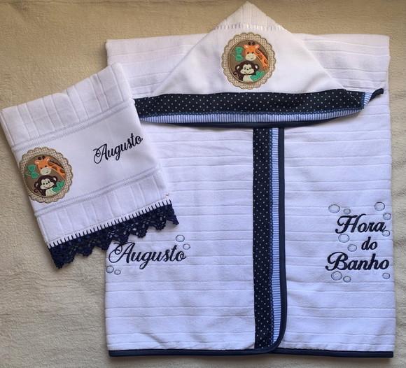 Kit para Bebê Personalizado Bordado Macaco Girafa