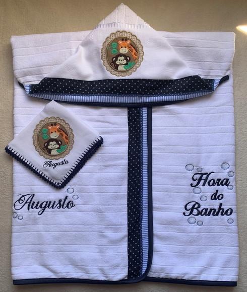 Kit para Bebê Personalizado Bordado Macaco Girafa