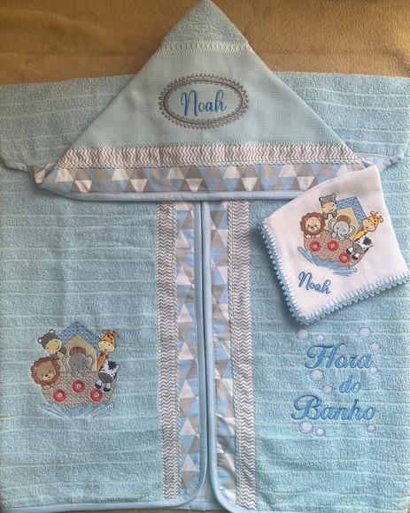 Kit para Bebê Toalha e Fralda de Boca Arca de Noé