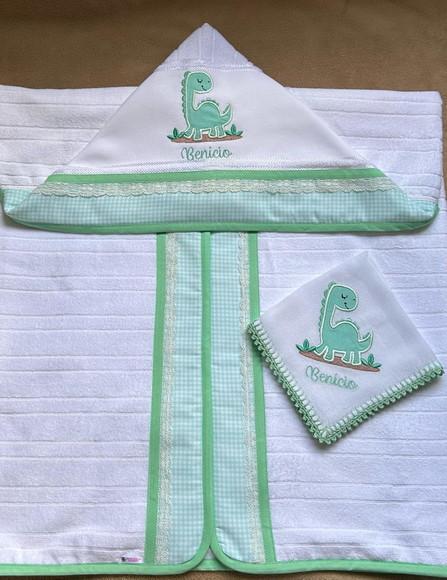 Kit Toalha de Banho e Fralda de Boca Dinossauro