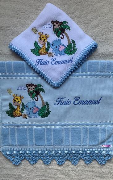 Kit Toalha e Fralda de Boca Safari Azul