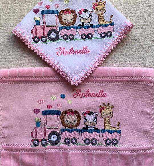 Kit Toalha e Fralda de Boca Safari no Trem Menina