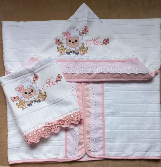 Kit Toalhas de Banho e de Mão Ovelhinha e Borboletas