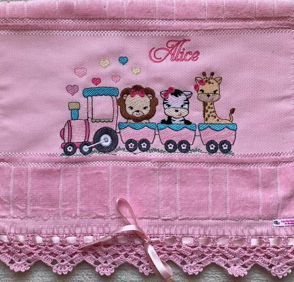 Kit Toalhinha e Fraldas de Boca e Passeio Safari Trem Menina