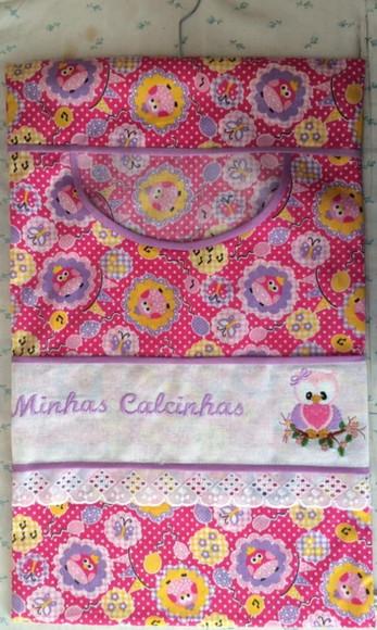 Porta calcinhas rosa de corujinhas