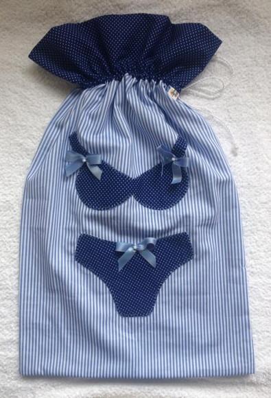 Porta Lingerie para Viagem Listrado Azul e Branco
