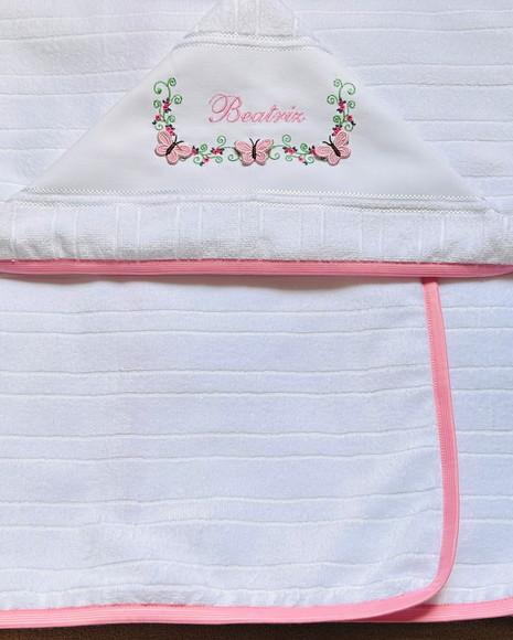 Toalha de Banho com Capuz Bordada Borboletas