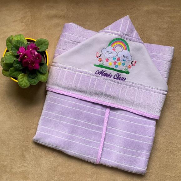 Toalha de Banho Infantil com Capuz Bordada Chuva de Amor