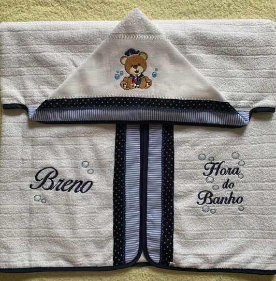 Toalha de Banho Infantil com Capuz Urso Marinheiro