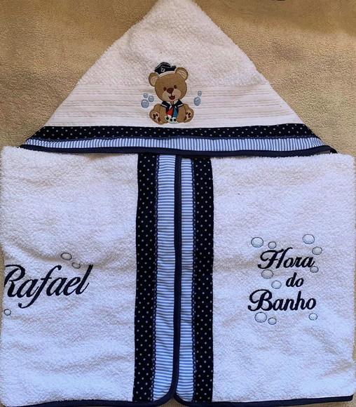 Toalha de Banho Infantil com Capuz Urso Marinheiro
