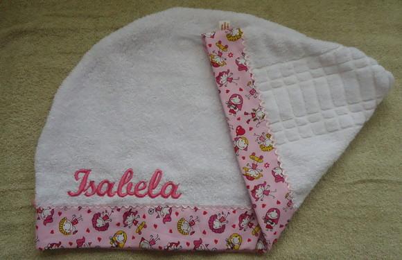 Toalha de Cabelo Infantil Branca com Rosa de Menininhas