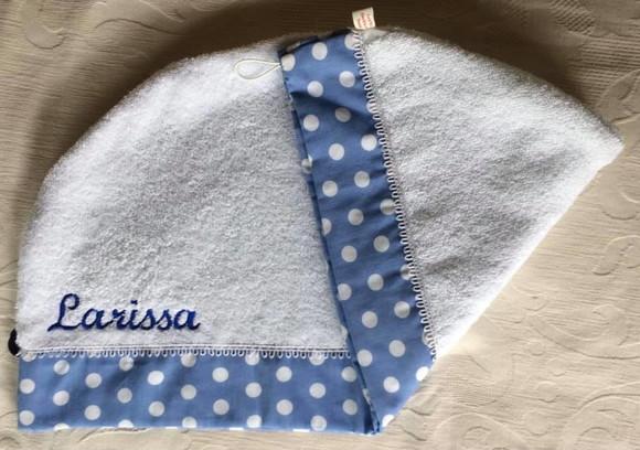 Toalha para Cabelo Branca com Azul