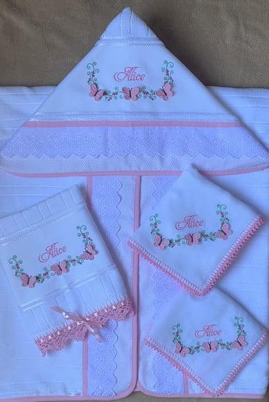 Enxoval para Bebê Personalizado Toalhas e Fraldas Borboletas