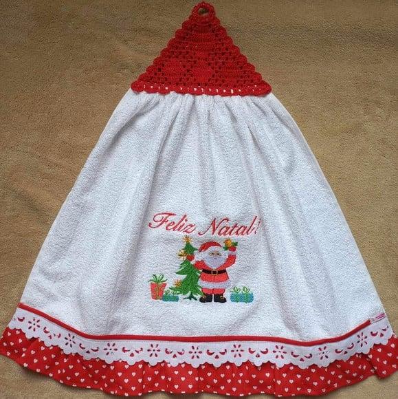 Kit Bate Mão e Pano de Prato Natal Papai Noel