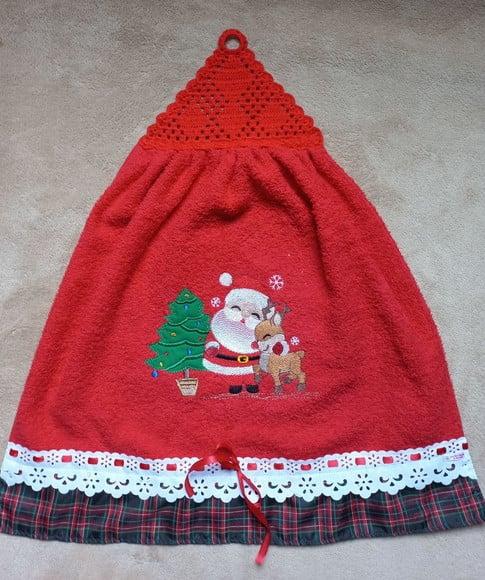 Kit Bate Mão e Pano de Prato Natal Vermelho