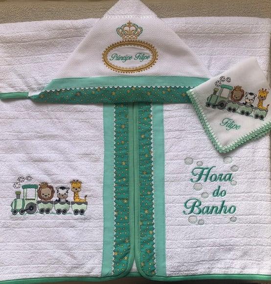 Kit Enxoval Bebê Personalizado Toalha e Fralda de Boca