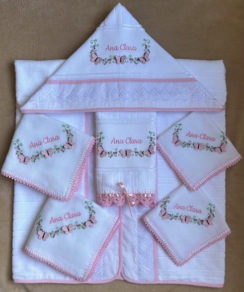 Kit Enxoval para Bebê Toalhas e Fraldas Borboletas
