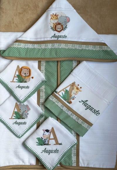 Kit Enxoval para Bebê Toalhas e Fraldas Safari Alfabeto