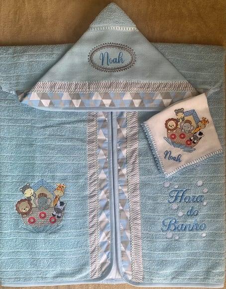 Kit para Bebê Toalha e Fralda de Boca Arca de Noé