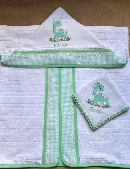 Kit Toalha de Banho e Fralda de Boca Dinossauro