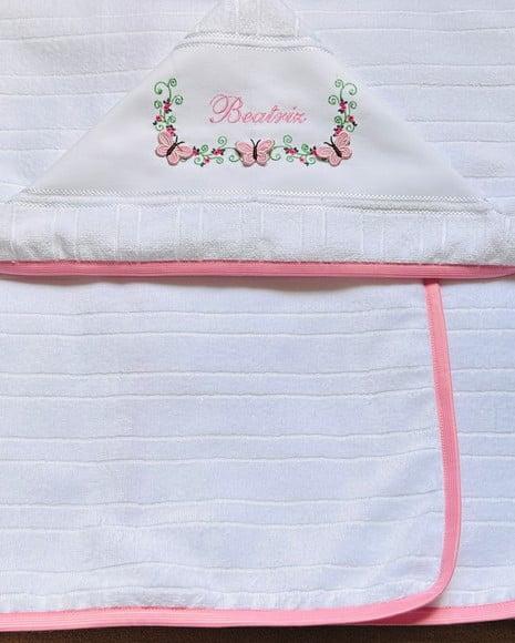 Toalha de Banho com Capuz Bordada Borboletas