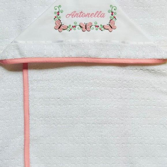 Toalha de Banho com Capuz Bordada Borboletas