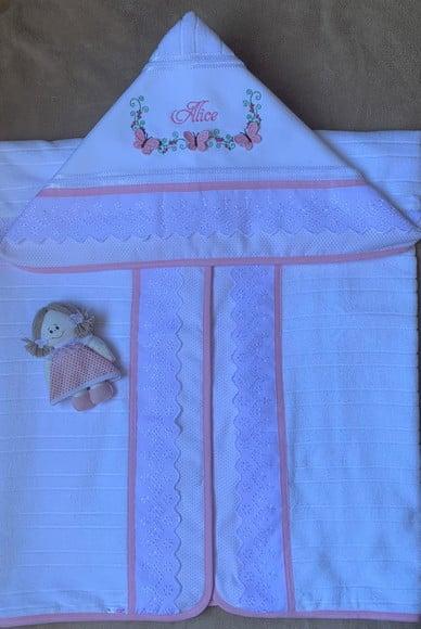Toalha de Banho Infantil com Capuz Borboletas