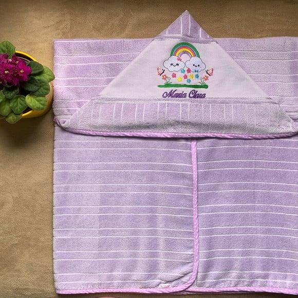 Toalha de Banho Infantil com Capuz Bordada Chuva de Amor