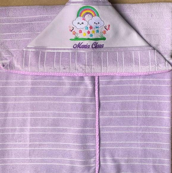 Toalha de Banho Infantil com Capuz Bordada Chuva de Amor