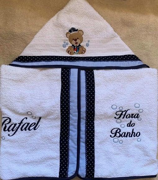Toalha de Banho Infantil com Capuz Urso Marinheiro