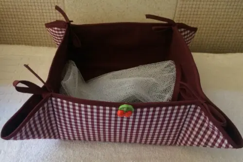 Cesta para Pão de Queijo ou Biscoitos Xadrez Vinho e Branco