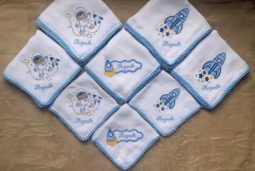 Enxoval Bebê Bordado Personalizado Espaço Azul Claro