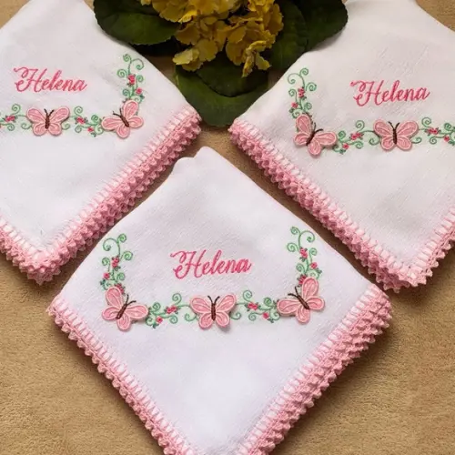 Kit 3 Fraldas de Passeio Bordadas Acabamento Borboletas