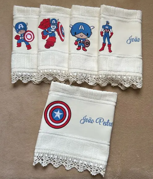 Kit 5 Toalhinhas Bordadas Super-heróis