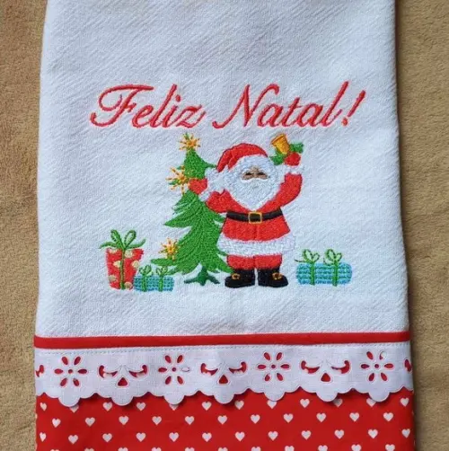 Kit Bate Mão e Pano de Prato Natal Papai Noel