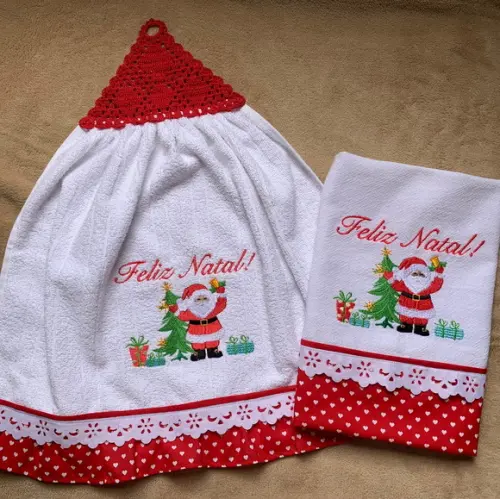 Kit Bate Mão e Pano de Prato Natal Papai Noel