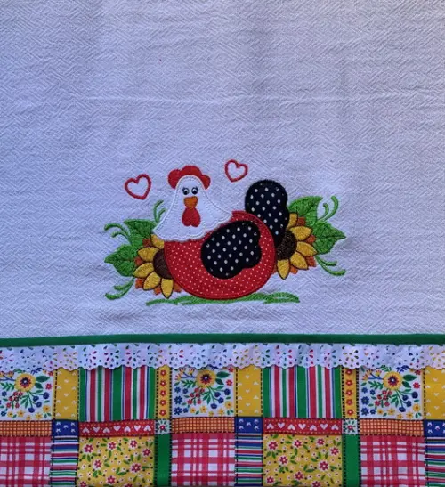 Kit de Bate Mão e Pano de Prato Galinha e Girassóis