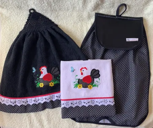 Kit de Bate Mão, Pano de Prato e Puxa Saco