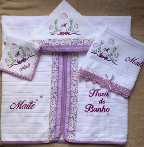 Kit Enxoval Bebê Personalizado Bordado Floral Lilás