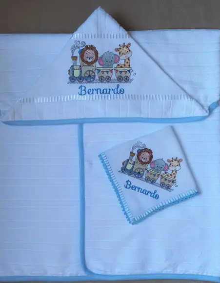 Kit para Bebê Toalha e Fralda de Boca Safari no Trem